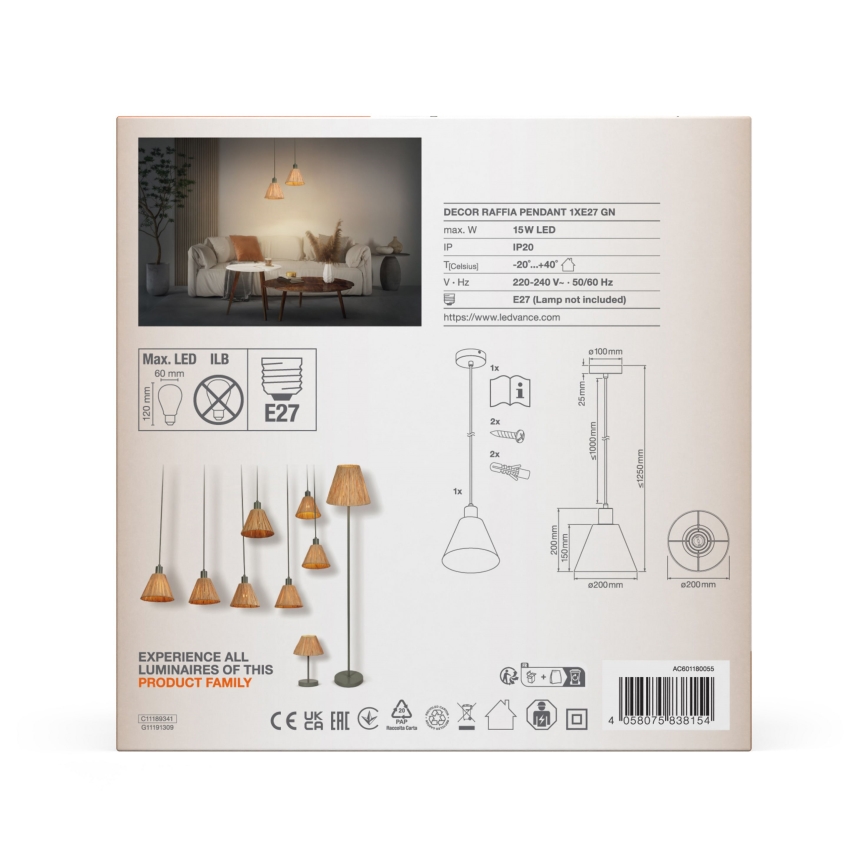 Ledvance - Lustr na lanku DECOR RAFFIA 1xE27/15W/230V rafie