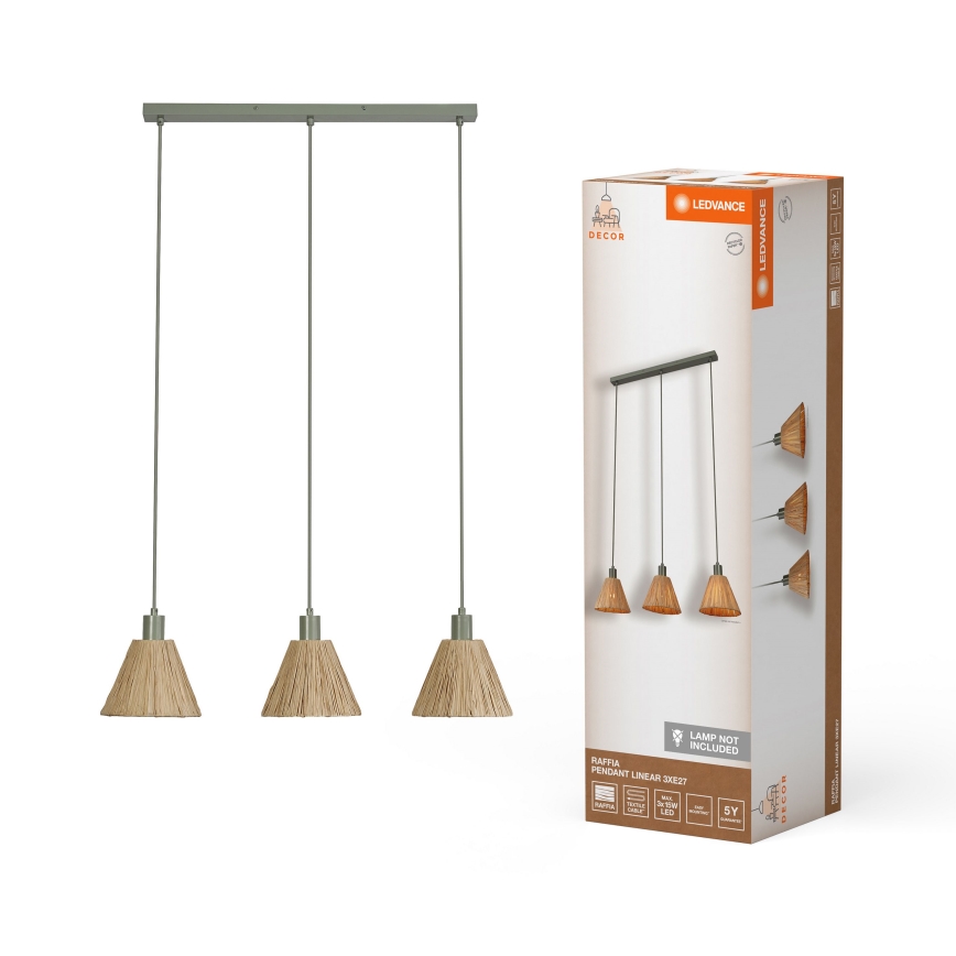 Ledvance - Lustr na lanku DECOR RAFFIA 3xE27/15W/230V rafie
