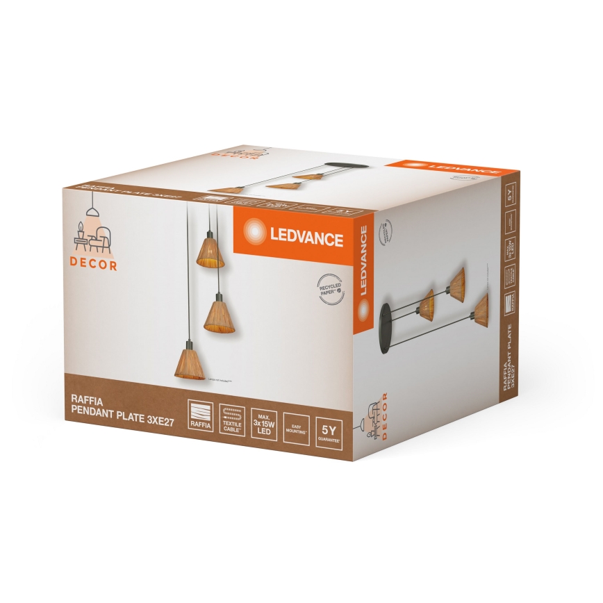 Ledvance - Lustr na lanku DECOR RAFFIA 3xE27/15W/230V rafie