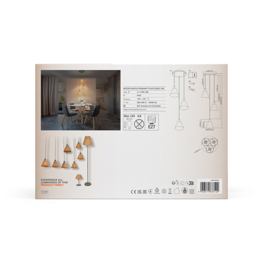Ledvance - Lustr na lanku DECOR RAFFIA 3xE27/15W/230V rafie