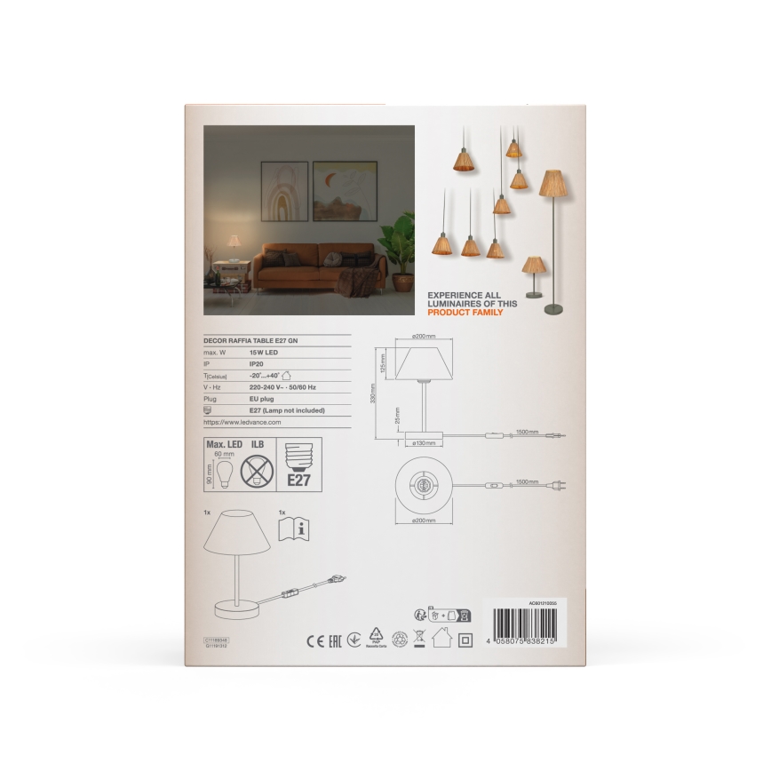 Ledvance - Stolní lampa DECOR RAFFIA 1xE27/15W/230V rafie
