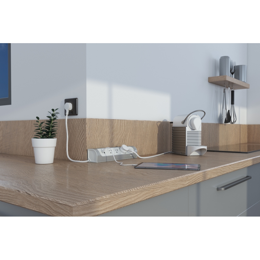Legrand 049406 - Prodlužovací kabel 3Z Typ E + USB-A + USB-C 1m stříbrná/bílá