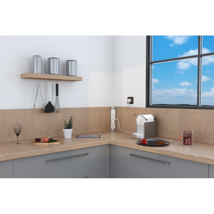 Legrand 049406 - Prodlužovací kabel 3Z Typ E + USB-A + USB-C 1m stříbrná/bílá