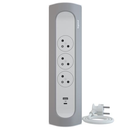 Legrand 049406 - Prodlužovací kabel 3Z Typ E + USB-A + USB-C 1m stříbrná/bílá