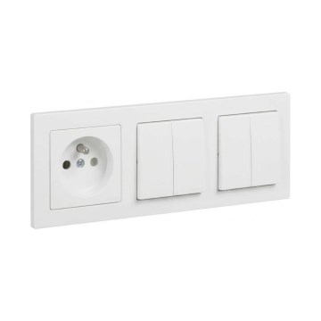 Legrand - 2x Dvojitý sériový vypínač č. 5 a zásuvka domovní s rámečkem SUNO 250V bílá