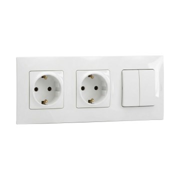 Legrand - Dvojitá zásuvka domovní SCHUKO a dvojitý sériový vypínač č. 5 s rámečkem NILOE 250V bílá