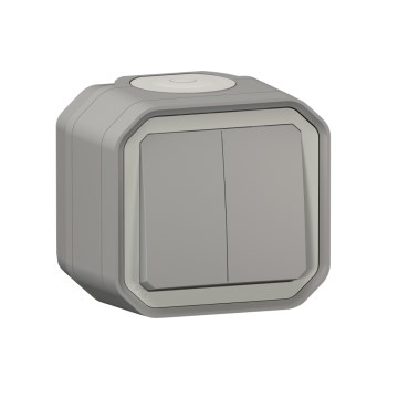 Legrand - Dvojitý schodišťový vypínač č. 6+6 PLEXO IP55 šedá