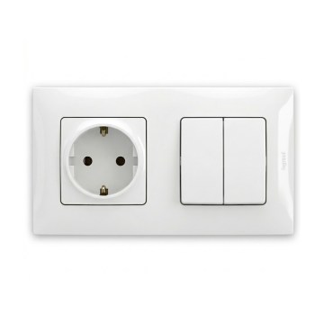 Legrand - Dvojitý sériový vypínač č. 5 a zásuvka domovní SCHUKO s rámečkem NILOE 250V bílá