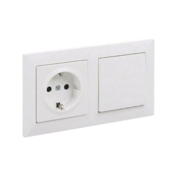 Legrand - Jednopólový vypínač č. 1 a zásuvka domovní SCHUKO s rámečkem SUNO 250V bílá
