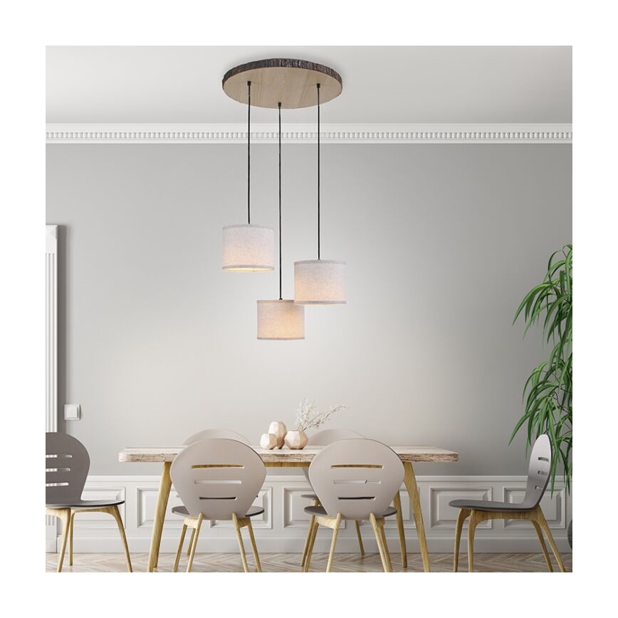 Leuchten Direkt 11236-79 - Lustr na lanku BARK 3xE27/40W/230V dřevo
