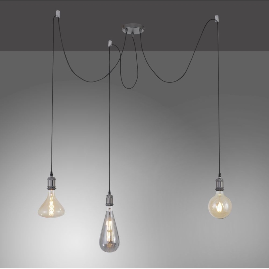 Leuchten Direkt 13571-18 - Lustr na lanku DIY 3xE27/60W/230V pavouk černá