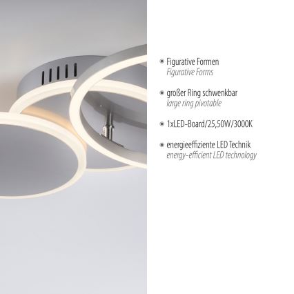 Leuchten Direkt 14116-55 - LED Stropní svítidlo SEVENT LED/25,5W/230V matný chrom