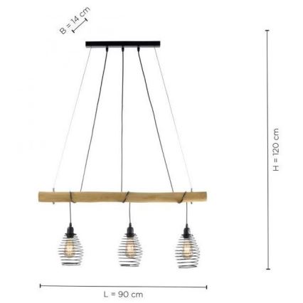 Leuchten Direkt 15526-79 - Lustr na lanku SPRING 3xE27/40W/230V eukalyptus