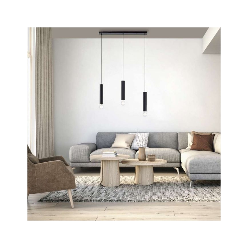 Leuchten Direkt 15618-18 - Lustr na lanku BRUNA 3xE27/60W/230V černá