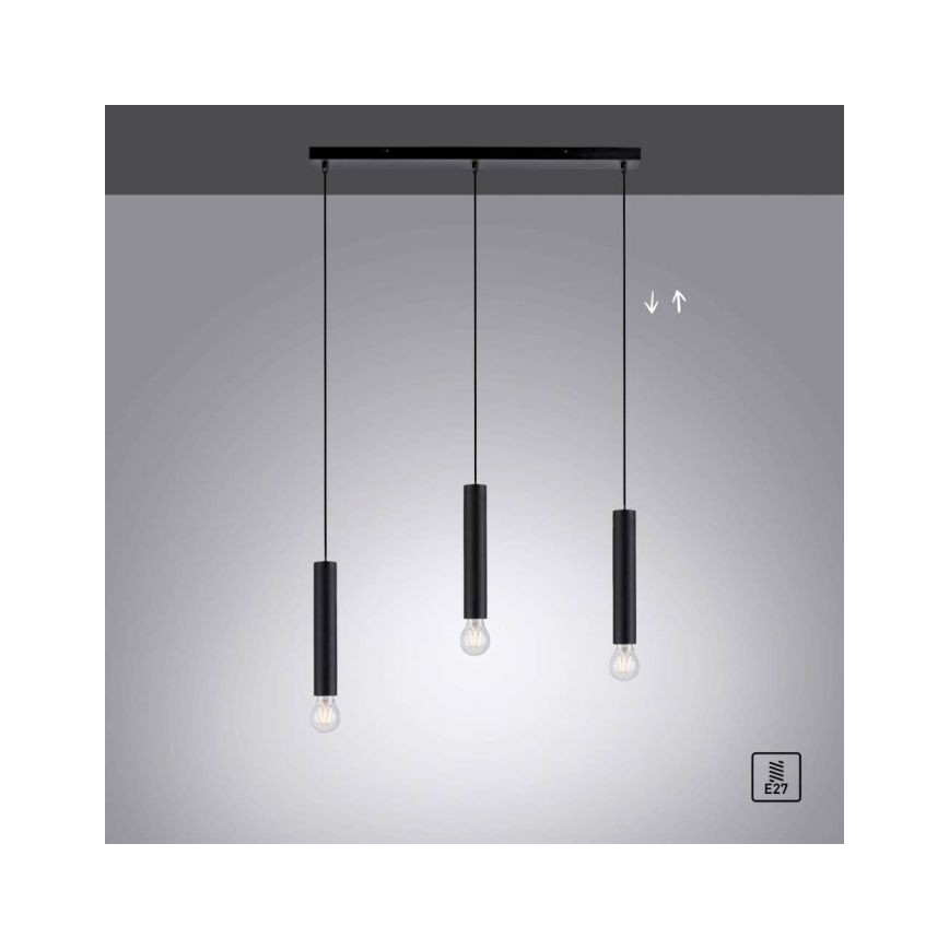 Leuchten Direkt 15618-18 - Lustr na lanku BRUNA 3xE27/60W/230V černá