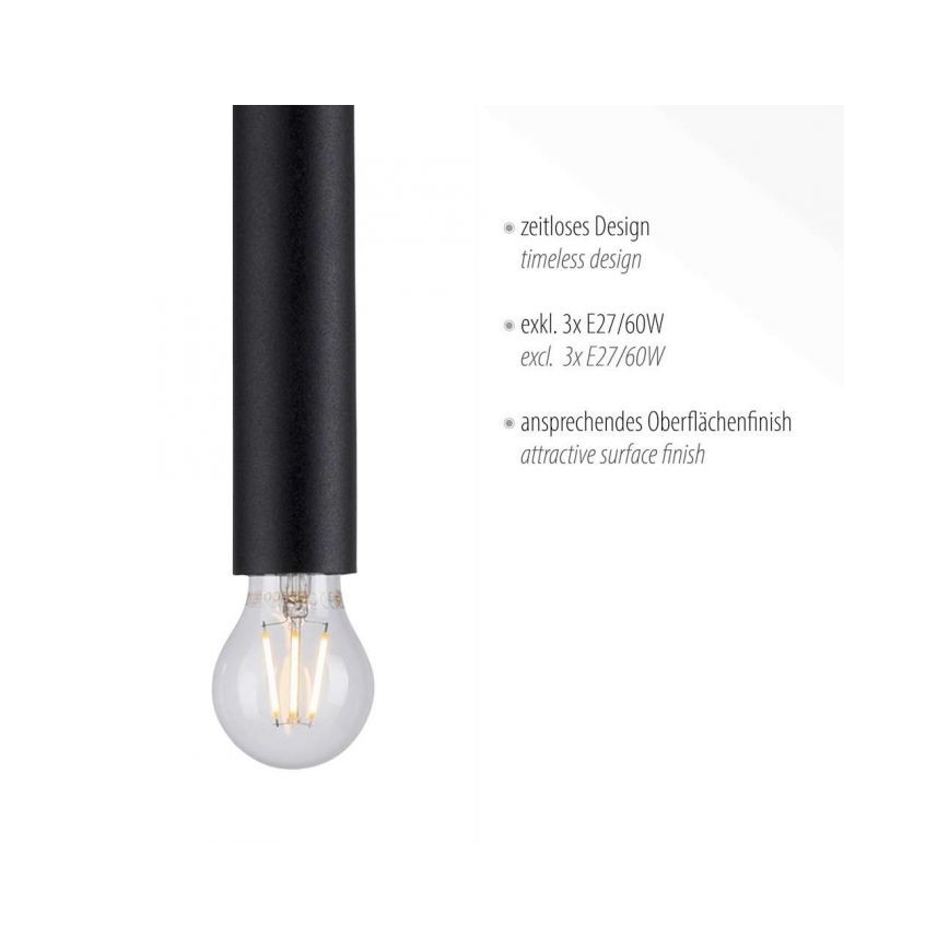 Leuchten Direkt 15618-18 - Lustr na lanku BRUNA 3xE27/60W/230V černá