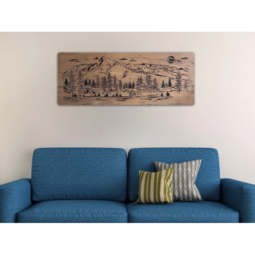 Li-Go 23521/OVL/DUB3 - LED Stmívatelná nástěnná dekorace LED/10W/5V 30000 mAh 130x50 cm dub/Chata v horách