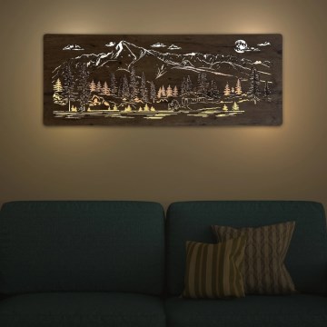 Li-Go 23521/OVL/DUB3 - LED Stmívatelná nástěnná dekorace LED/10W/5V 30000 mAh 130x50 cm dub/Chata v horách