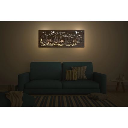 Li-Go 23524/DUB2 - LED Stmívatelná nástěnná dekorace LED/24W/230V 130x50 cm dub/Chata v horách
