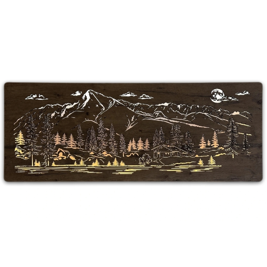 Li-Go 23524/DUB2 - LED Stmívatelná nástěnná dekorace LED/24W/230V 130x50 cm dub/Chata v horách