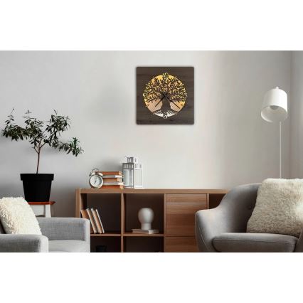 Li-Go 23537/DUB2 - LED Stmívatelné hodiny LED/10W/5V 20000 mAh 42x42 cm dub/Olivovník v kruhu + dálkové ovládání