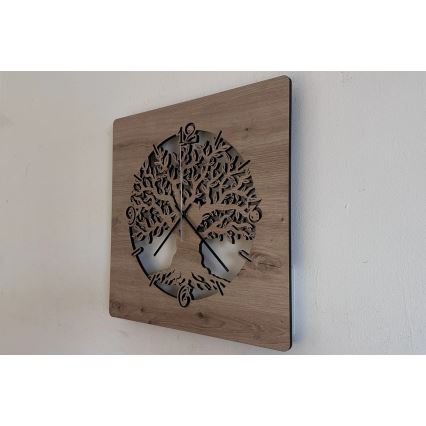 Li-Go 23537/DUB2 - LED Stmívatelné hodiny LED/10W/5V 20000 mAh 42x42 cm dub/Olivovník v kruhu + dálkové ovládání