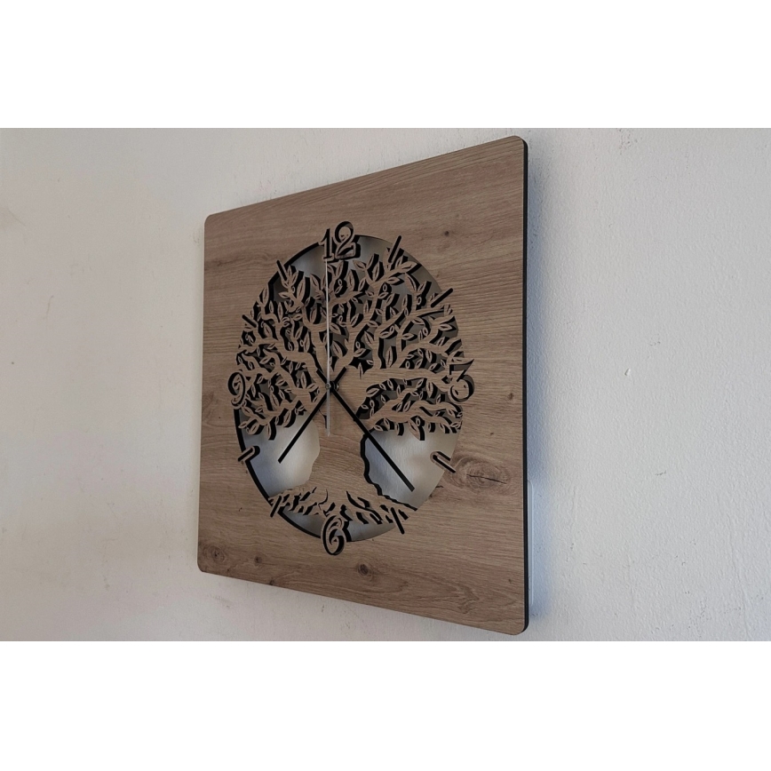 Li-Go 23537/DUB2 - LED Stmívatelné hodiny LED/10W/5V 20000 mAh 42x42 cm dub/Olivovník v kruhu + dálkové ovládání