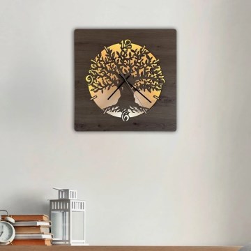 Li-Go 23537/DUB2 - LED Stmívatelné hodiny LED/10W/5V 20000 mAh 42x42 cm dub/Olivovník v kruhu + dálkové ovládání