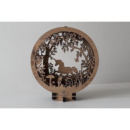 Li-Go 23568/DUB2 - LED Stmívatelná stolní dekorace LED/12W/230V 20x22 cm dub/Jednorožec