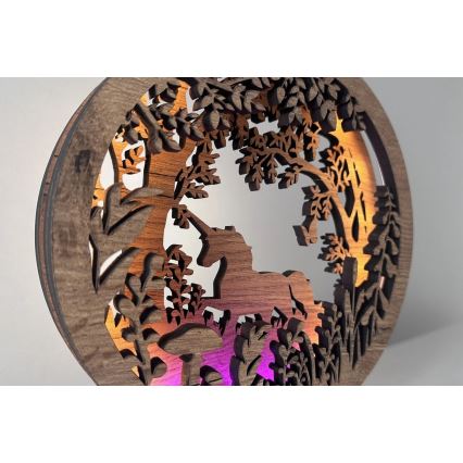 Li-Go 23568/DUB2 - LED Stmívatelná stolní dekorace LED/12W/230V 20x22 cm dub/Jednorožec