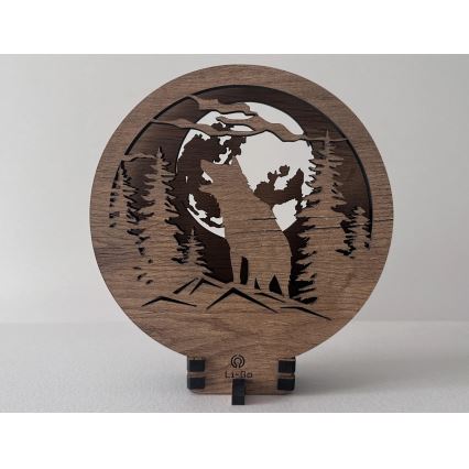 Li-Go 23574/DUB2 - LED Stmívatelná stolní dekorace LED/12W/230V 20x22 cm dub/Vlk a měsíc