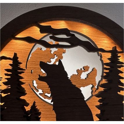 Li-Go 23574/DUB2 - LED Stmívatelná stolní dekorace LED/12W/230V 20x22 cm dub/Vlk a měsíc