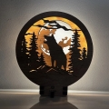 Li-Go 23574/DUB2 - LED Stmívatelná stolní dekorace LED/12W/230V 20x22 cm dub/Vlk a měsíc