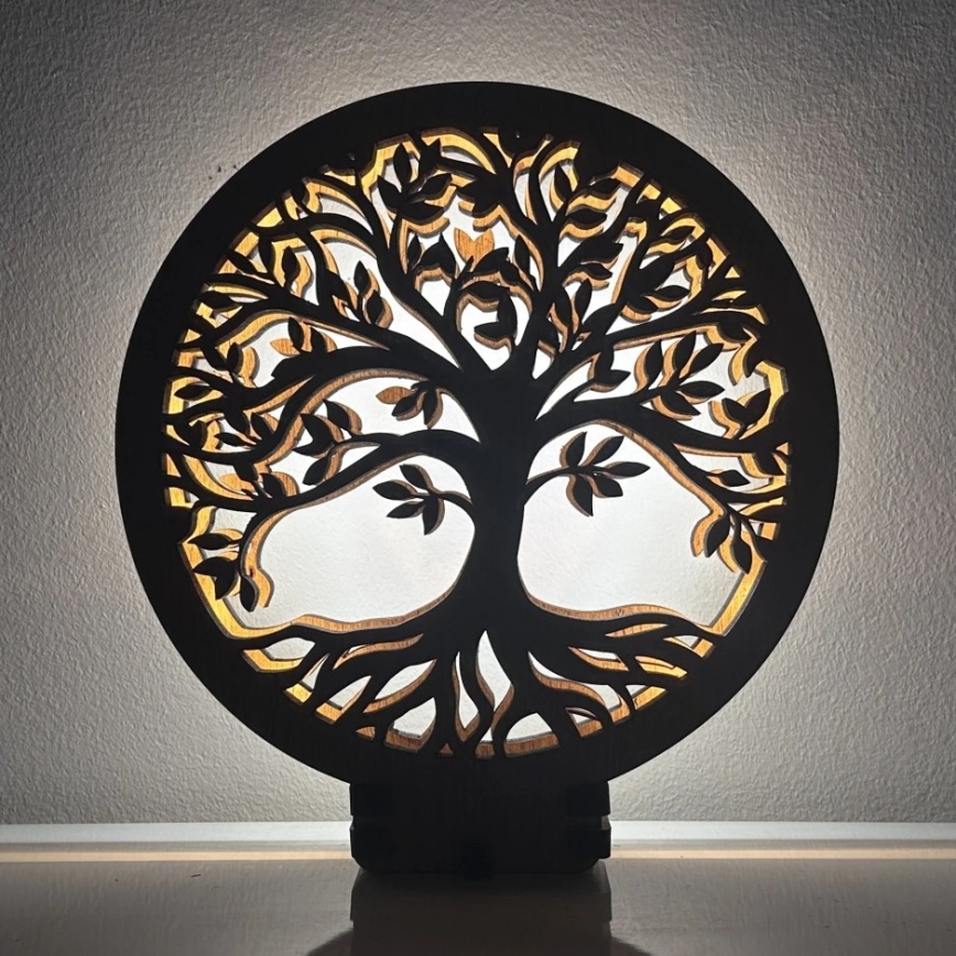 Li-Go 23577/DUB2 - LED Stmívatelná stolní dekorace LED/12W/230V 20x22 cm dub/Strom života