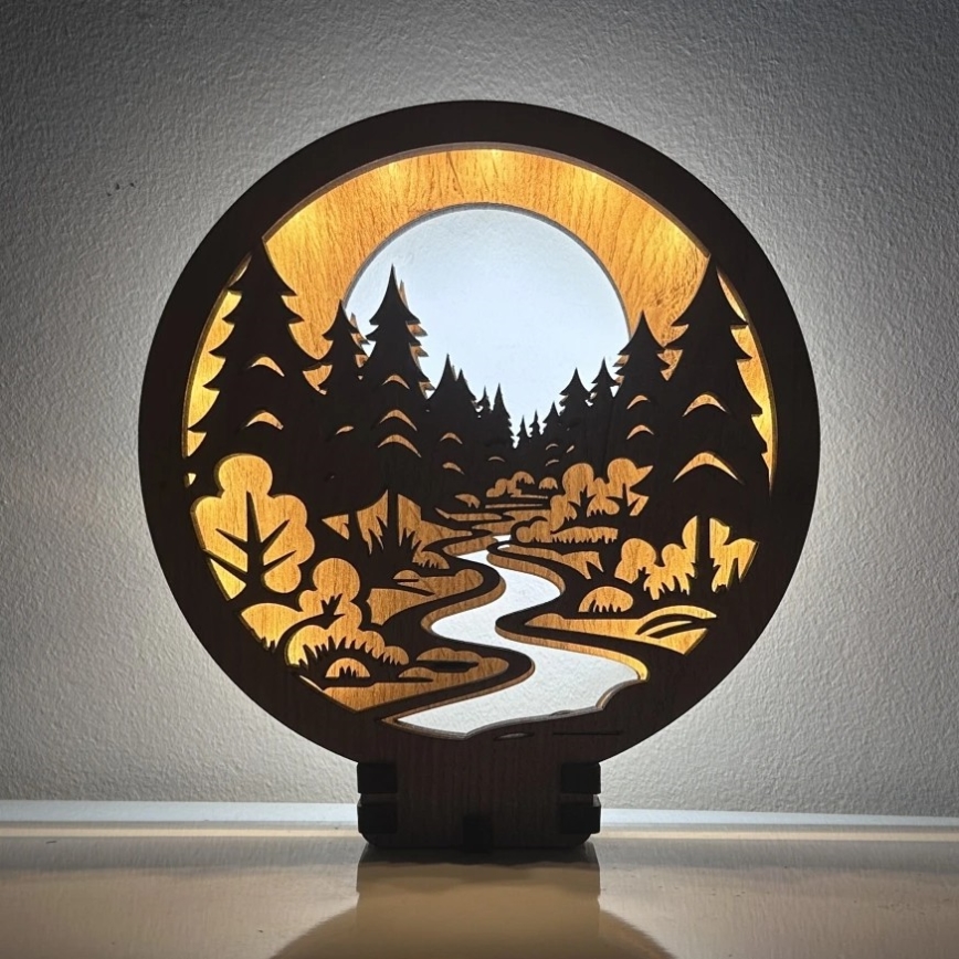 Li-Go 23580/DUB2 - LED Stmívatelná stolní dekorace LED/12W/230V 20x22 cm dub/V lese