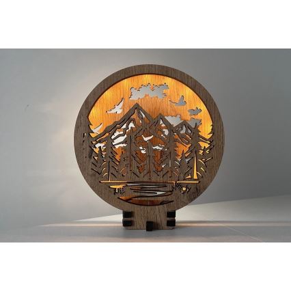 Li-Go 23583/DUB2 - LED Stmívatelná stolní dekorace LED/12W/230V 20x22 cm dub/Hory a les