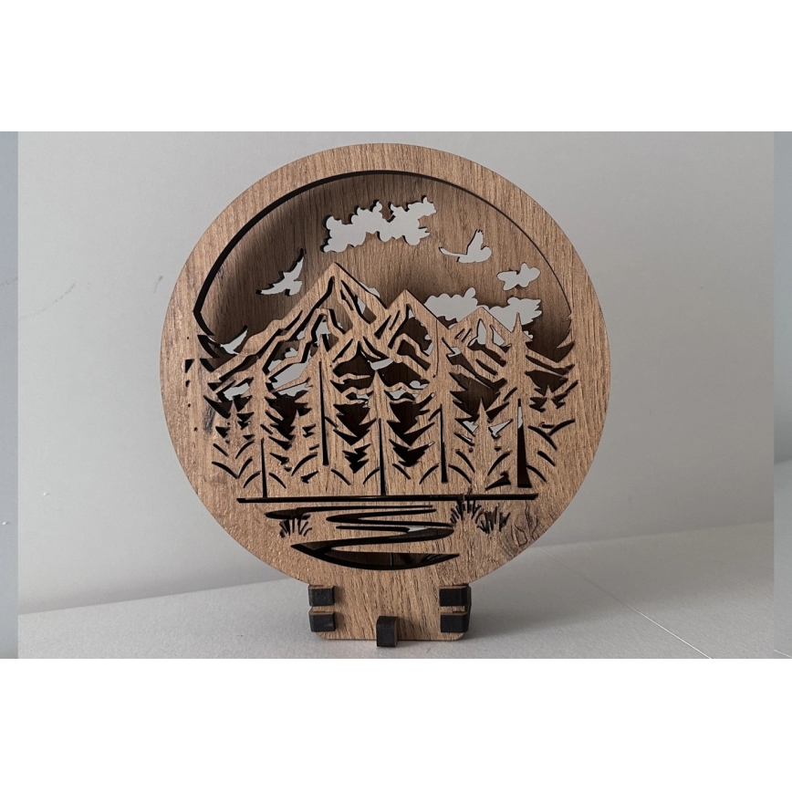 Li-Go 23583/DUB2 - LED Stmívatelná stolní dekorace LED/12W/230V 20x22 cm dub/Hory a les