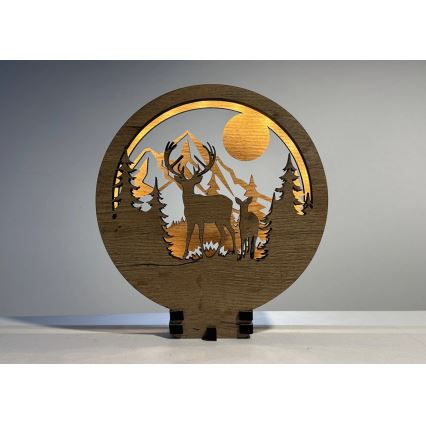 Li-Go 23592/DUB2 - LED Stmívatelná stolní dekorace LED/12W/230V 20x22 cm dub/Jelen a laň