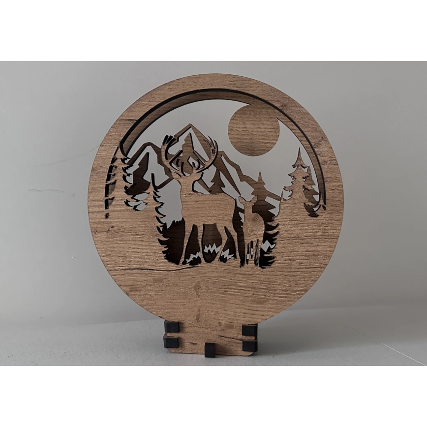 Li-Go 23592/DUB2 - LED Stmívatelná stolní dekorace LED/12W/230V 20x22 cm dub/Jelen a laň