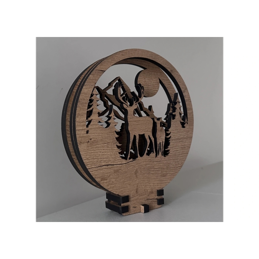 Li-Go 23592/DUB2 - LED Stmívatelná stolní dekorace LED/12W/230V 20x22 cm dub/Jelen a laň