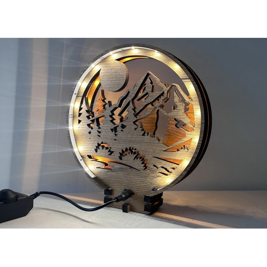 Li-Go 23592/DUB2 - LED Stmívatelná stolní dekorace LED/12W/230V 20x22 cm dub/Jelen a laň