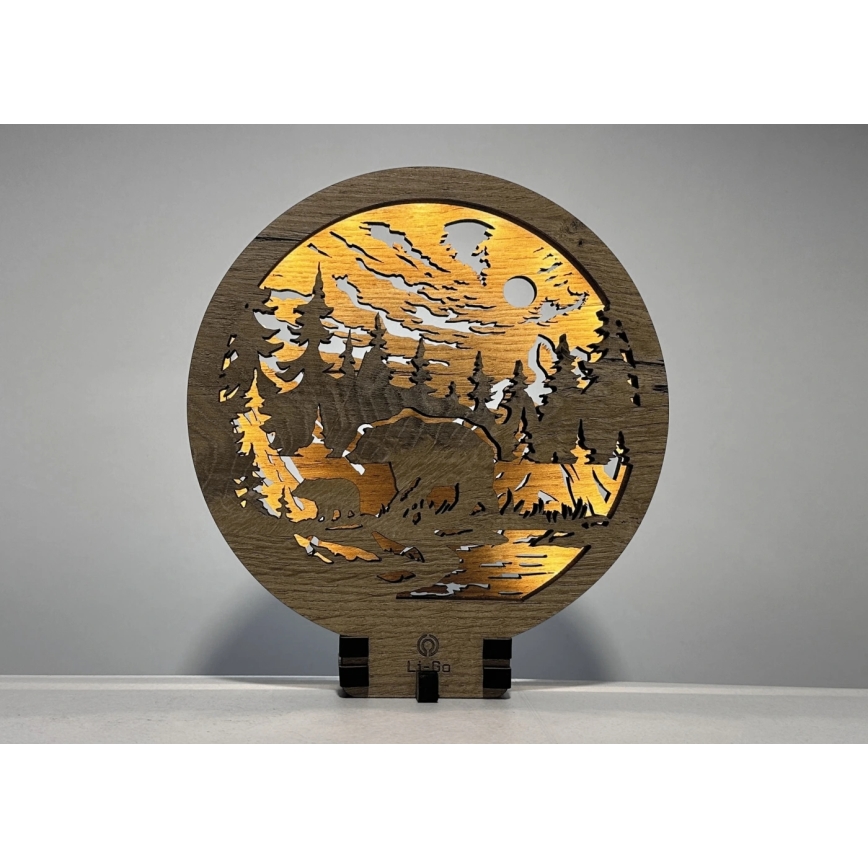 Li-Go 23595/DUB2 - LED Stmívatelná stolní dekorace LED/12W/230V 20x22 cm dub/Medvědi