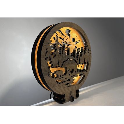 Li-Go 23595/DUB2 - LED Stmívatelná stolní dekorace LED/12W/230V 20x22 cm dub/Medvědi