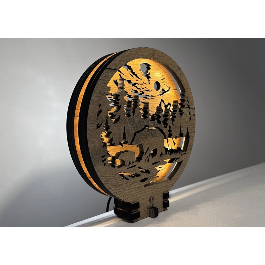 Li-Go 23595/DUB2 - LED Stmívatelná stolní dekorace LED/12W/230V 20x22 cm dub/Medvědi