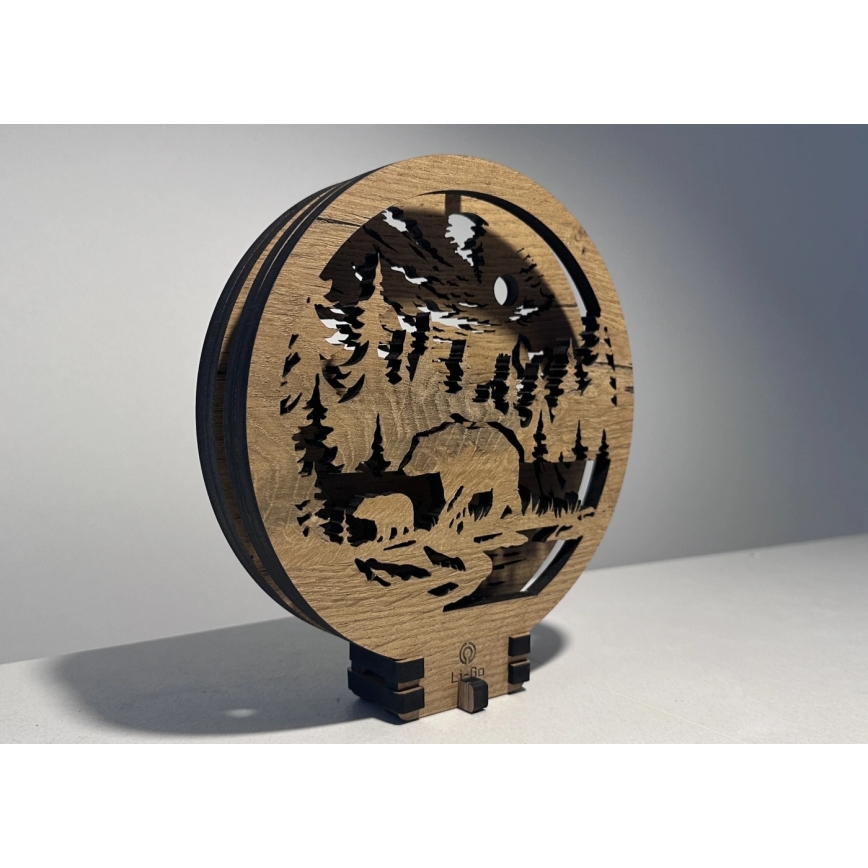 Li-Go 23595/DUB2 - LED Stmívatelná stolní dekorace LED/12W/230V 20x22 cm dub/Medvědi