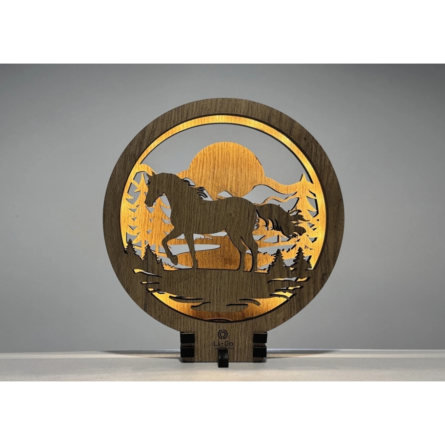 Li-Go 23598/DUB2 - LED Stmívatelná stolní dekorace LED/12W/230V 20x22 cm dub/Kůň