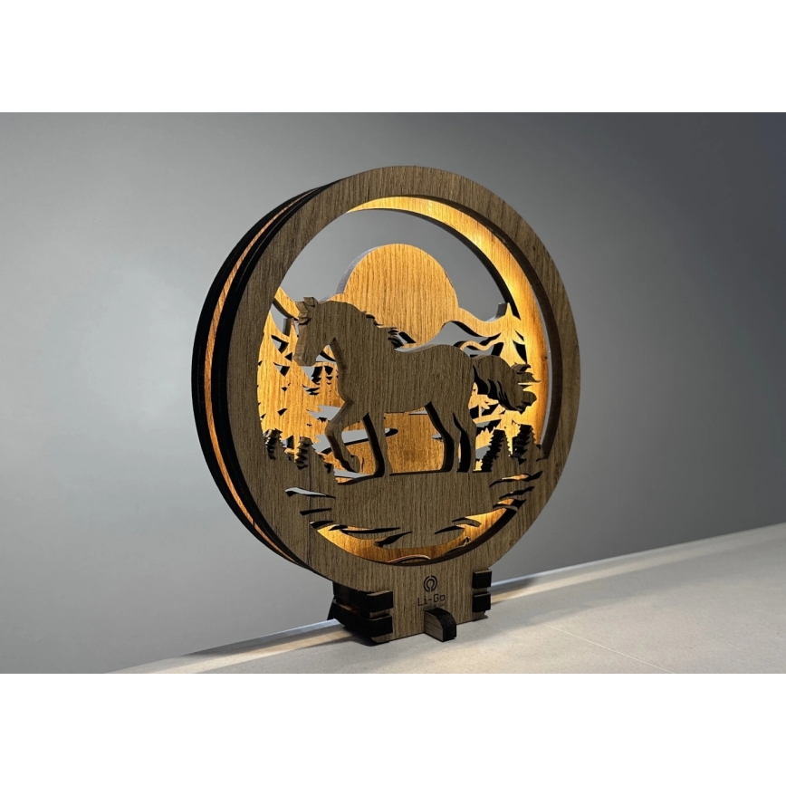 Li-Go 23598/DUB2 - LED Stmívatelná stolní dekorace LED/12W/230V 20x22 cm dub/Kůň