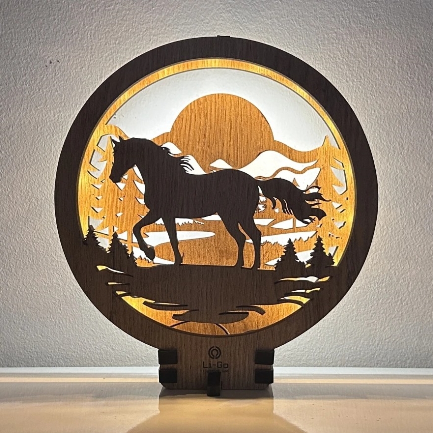 Li-Go 23598/DUB2 - LED Stmívatelná stolní dekorace LED/12W/230V 20x22 cm dub/Kůň