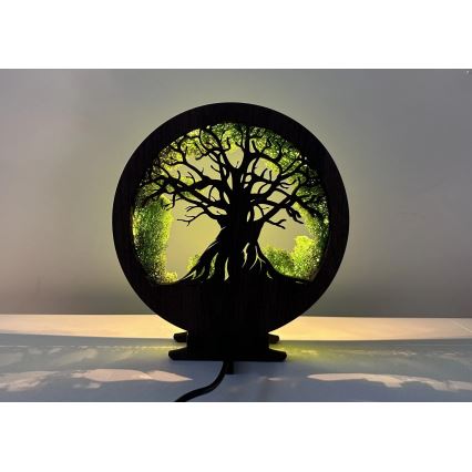 Li-Go 23604/DUB2 - LED Stmívatelná stolní dekorace LED/12W/230V 20x22 cm dub/Mech a strom