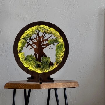 Li-Go 23604/DUB2 - LED Stmívatelná stolní dekorace LED/12W/230V 20x22 cm dub/Mech a strom